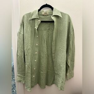 Salty Weekend Fiji Sage Green Seersucker Oversized Button Down